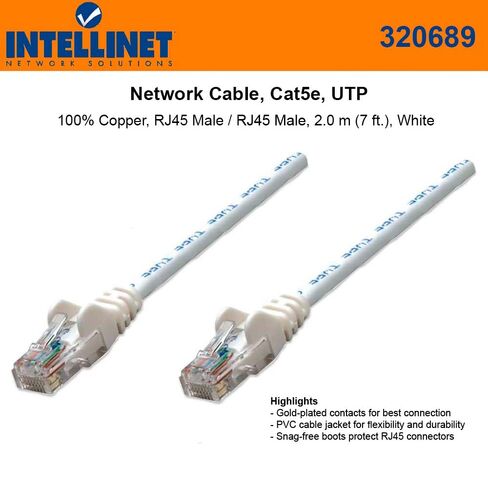Intellinet (10 pack Bundle) Cable ، CAT5E ، UTP 2.0 M (7 ft.) ، White (320689-10pk) in Kuwait