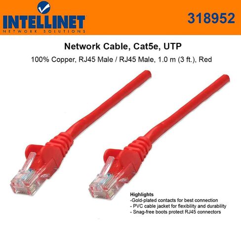 Intellinet (5 pack Bundle) Cable ، CAT5E ، UTP 1.0 M (3 ft.) ، Red (318952-5pk) in Kuwait