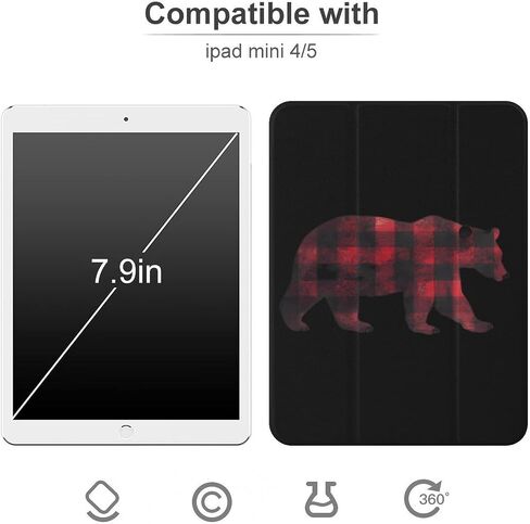 علبة دب منقوشة باللون الأحمر والأسود مع حامل قلم خفيف الوزن خفيف الوزن متوافق مع iPad mini 4/5/6 mini4/5 （7.9in） in Kuwait