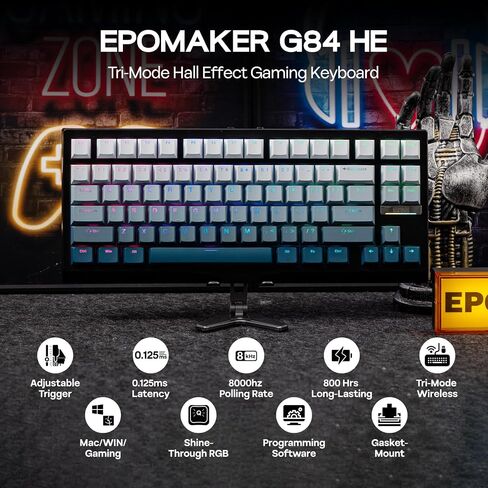 EPOMAKER G84 HE Wireless Gaming Keyboard, 8K Polling & 8000mAh, SOCD & DKS, Hall Effect Keyboard with Fast Trigger & Adjustable Actuation, RGB Backlit, PBT Keycap, Hot-Swap, for Win/Mac in Saudi Arabia