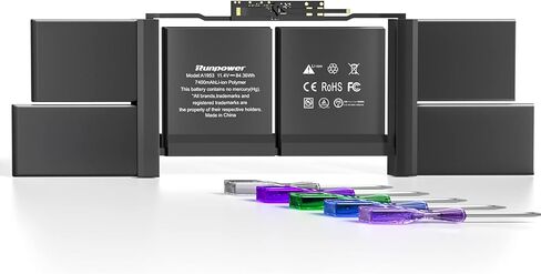 Runpower A1953 Battery for MacBook Pro 15 Inch ، Mid 2018 2019 Pretection Battery Lithium Polymer لـ A1990 EMC 3215 3359 (11.4V 84.36WH 7400MAH) in Saudi Arabia