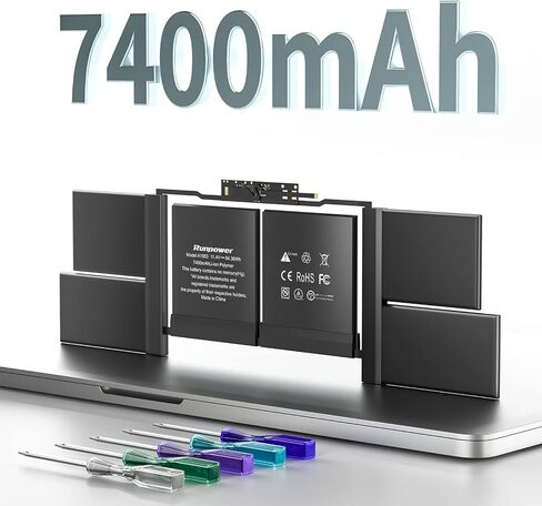 Runpower A1953 Battery for MacBook Pro 15 Inch ، Mid 2018 2019 Pretection Battery Lithium Polymer لـ A1990 EMC 3215 3359 (11.4V 84.36WH 7400MAH) in Saudi Arabia