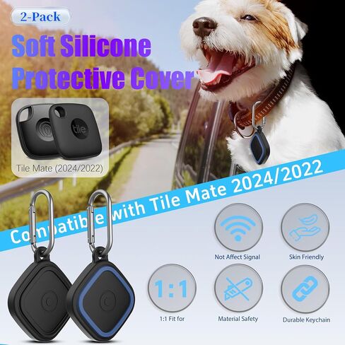 2-Pack Silicone Case for Tile Mate (2024/2022), Rugged Full Protective Cover for Tile Life360 Mate Tracker Anti-Slip Soft Tlie Mate Holder with Key Ring for Keys, Bag, Luggage, Pets (Black+Blue) in Saudi Arabia
