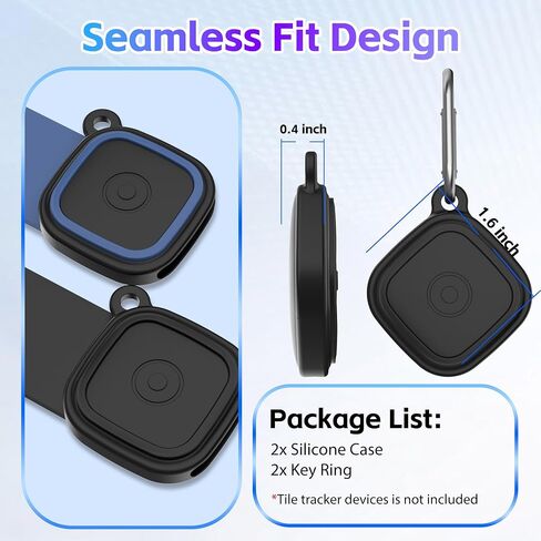 2-Pack Silicone Case for Tile Mate (2024/2022), Rugged Full Protective Cover for Tile Life360 Mate Tracker Anti-Slip Soft Tlie Mate Holder with Key Ring for Keys, Bag, Luggage, Pets (Black+Blue) in Saudi Arabia
