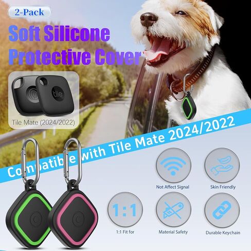 2-Pack Silicone Case for Tile Mate (2024/2022), Rugged Full Protective Cover for Tile Life360 Mate Tracker Anti-Slip Soft Tlie Mate Holder with Key Ring for Keys, Bag, Luggage, Pets (Black+Blue) in Kuwait