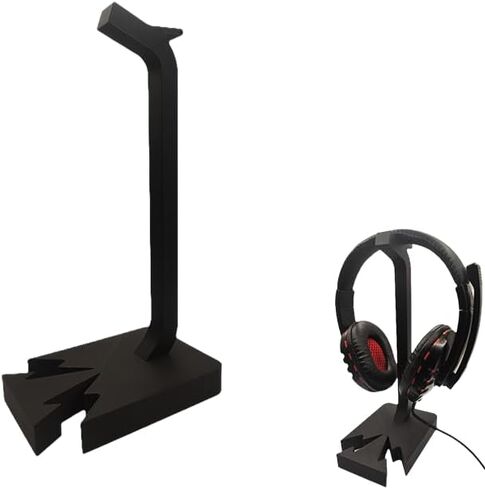 Modern Black Headphone Stand with Unique Star‑Shaped Base – Universal Headset Holder and Desk Organizer. and a Custom Text Add(Optoinal) in Saudi Arabia