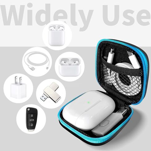 Square Earbud Case Portable EVA Carrying Case Storage Bag Cell Phone Accessories Organizer with Carabiner for Earphone, Earbud, Earpieces, SD Memory Card, Camera Chips-Black, 1 Pack in Saudi Arabia