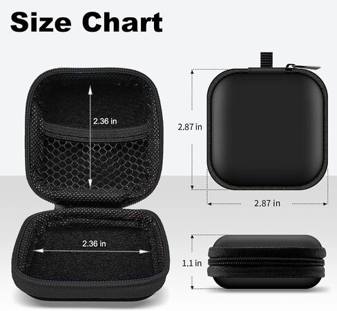 Square Earbud Case Portable EVA Carrying Case Storage Bag Cell Phone Accessories Organizer with Carabiner for Earphone, Earbud, Earpieces, SD Memory Card, Camera Chips-Black, 1 Pack in Saudi Arabia