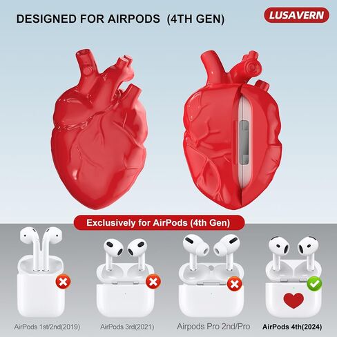 Cilicone Airpods 4 Case-Cool Design Design Detective Wost with-keychain chockproof & Drop-Probless Charging متوافق مع AirPods الجيل الرابع للرجال والنساء (أحمر) in Saudi Arabia