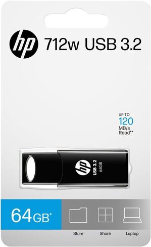 HP 712w USB 3.2 Gen 1 Flash Drive 64GB Black Up to 120MB/s Read Speed in Saudi Arabia