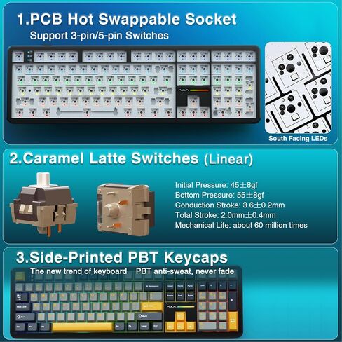 Aula Wireless Keyboard و Mouse Combo ، F108 Full Size Mechanical Keyboard SC580 Tri-Mode Mouse in Saudi Arabia