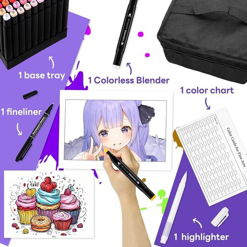 أقلام ماركر 80 لونًا، علامات فنية لرسم أقلام الفنان والتلوين والتسطير، صناعة بطاقات الرسم التوضيحي، للطلاب المانجا رسم مجموعة أقلام ماركر دائمة in Kuwait
