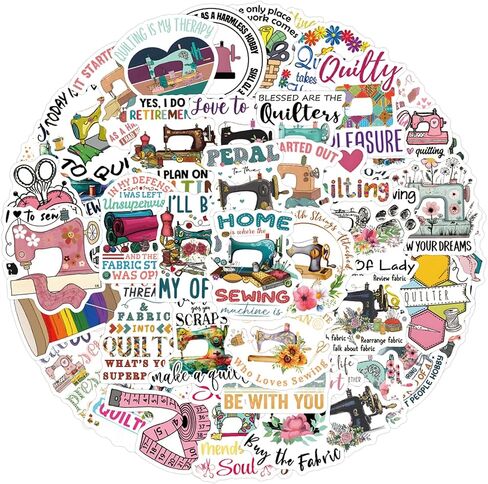 55Pcs Quilting Stickers Sewing Machine Theme Waterproof Vinyl for Sewing for Cup Water Bottles Laptop Luggage Computer Mobile Phone Guitar Skateboard Decoration (Sewing) in Kuwait