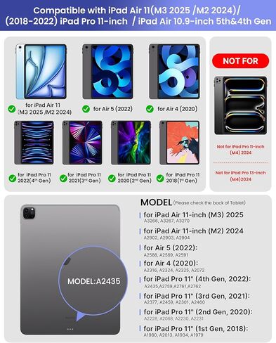 طبقة لوحة مفاتيح TypeCase Studio لـ iPad Air 11 "(M3/M2) & Pro 11" (4th/3rd/2nd/1st Gen) والهواء 10.9 "5/4th Gen- انقر في أي مكان تتبع لوحة مفاتيح iPad متعددة الزوايا للنوع والرسم والقراءة ، الأبيض ، الأبيض in Kuwait