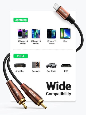 UGREEN RCA Cable MFi Certified Lightning to RCA Cable for iPhone Splitter Audio Cord Y Adapter Hi-Fi Sound Stereo Connector Compatible with iPhone 13 Mini Pro Max 12 iPad MP3 Speaker 3FT in Saudi Arabia