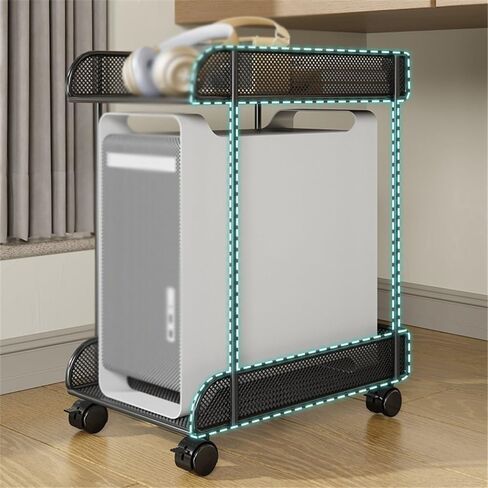 CPU Tower Stand Black PC Tower Stand 2 Tier CPU Holder Stand Metal Mobile Computer Tower Cart Home Mobile Host Case with Wheels (S) in Saudi Arabia