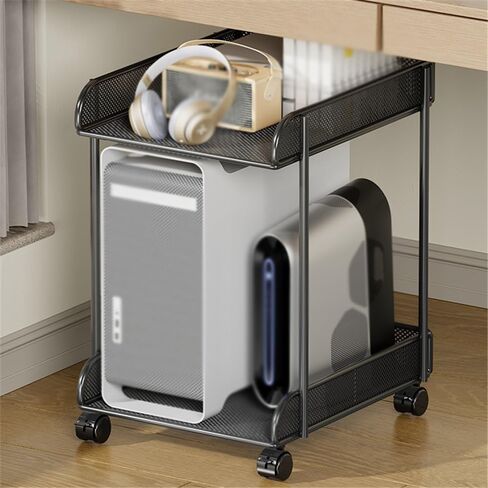 CPU Tower Stand Black PC Tower Stand 2 Tier CPU Holder Stand Metal Mobile Computer Tower Cart Home Mobile Host Case with Wheels (S) in Saudi Arabia