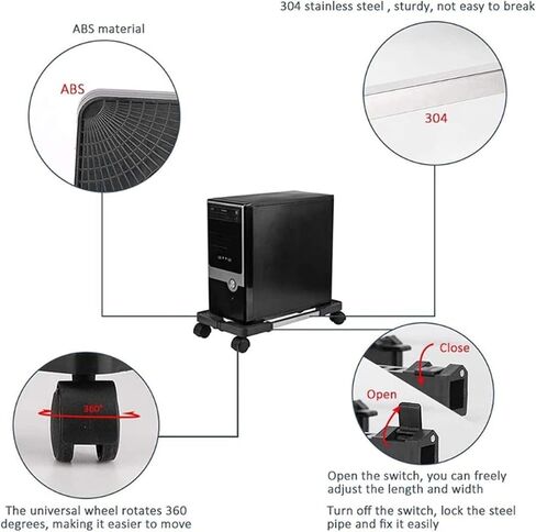 Mobile CPU Stand, Adjustable CPU Holder PC Host Cooling Chassis Bracket with Locking Caster Wheel, Scalable PC Tower Stand(White) in Saudi Arabia