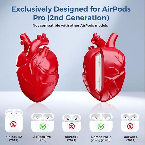 AirPods Pro 2 Case – Heart-Shaped Silicone Protective Cover with Keychain Shockproof Design Compatible with AirPods Pro 2nd Generation (Red) in Saudi Arabia