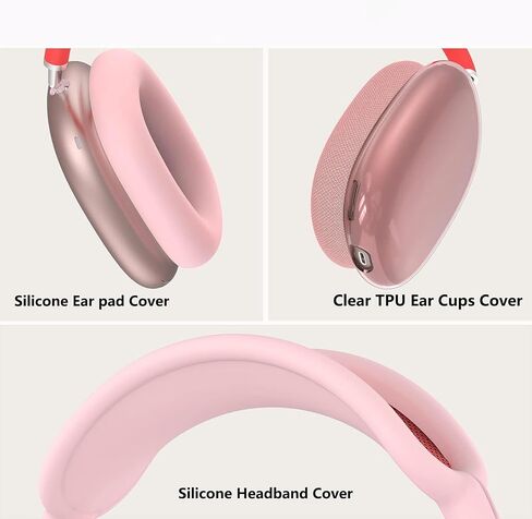غطاء الحالة لسماعات الهواء الأقصى Airpods ، 4 من 1 في 1 ناعمة من الجلد TPU مضاد للخلع ، والملحقات الشفافة الغطاء الوقائي فائقة ل Apple Airpods Max USB-C (2024/2020) ، وردي in Kuwait