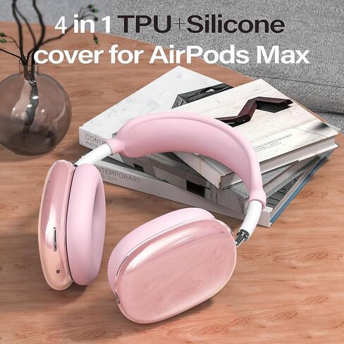 غطاء الحالة لسماعات الهواء الأقصى Airpods ، 4 من 1 في 1 ناعمة من الجلد TPU مضاد للخلع ، والملحقات الشفافة الغطاء الوقائي فائقة ل Apple Airpods Max USB-C (2024/2020) ، وردي in Kuwait