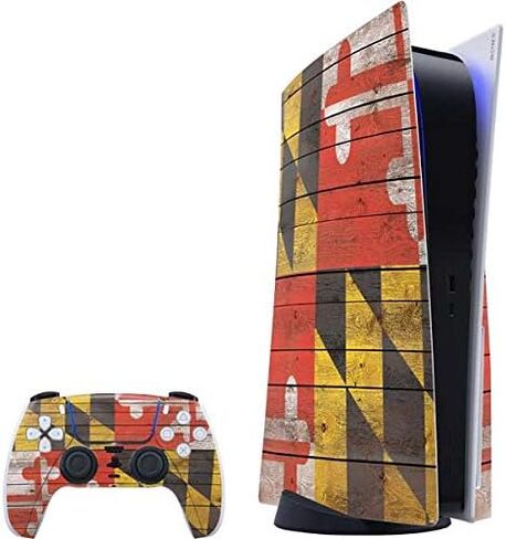 Skinit Skinit Gaming Gaming Skiner مع حزمة PS5 - Maryland Flag Dark Wood Design in Kuwait