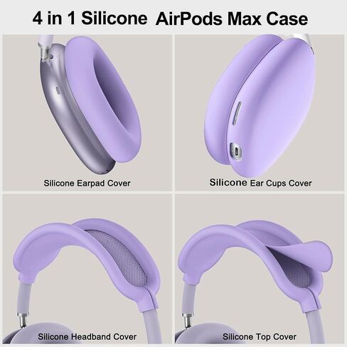 غطاء الحالة لسماعات الهواء الأقصى Airpods ، 4 من 1 في 1 ناعمة من الجلد TPU مضاد للخلع ، والملحقات الشفافة الغطاء الوقائي فائقة ل Apple Airpods Max USB-C (2024/2020) ، وردي in Kuwait