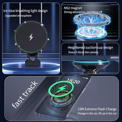 15W لشاحن MAG-SAFE CAR MOUNT ، Bling Magnetic Wireless Car Charger for Women ، Hands Free Car Phone Mount Mount in Kuwait