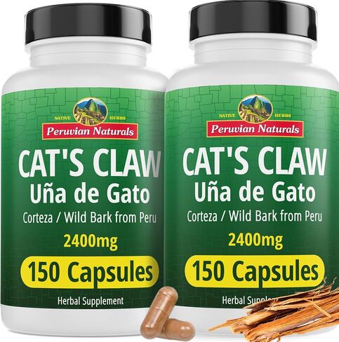 150 كبسولة من مخلب القطط من بيرو ناتشورالز - Uña de Gato 800 ملليجرام من نباتي، 100% لحاء مخلب القطط الطبيعي المزروع في بيرو | كورتيزا أونا دي جاتو in Kuwait