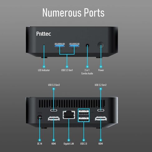 F8C Mini PC, Intel Alder Lake-N N100, 8GB DDR4, 256GB M.2 SSD, Support 4K, 2 Display, HDMI x 2, USB3.2 Gen1 x 2, USB2.0 x 2, Type-C x 2, WiFi6/BT5.2, GB LAN in Kuwait