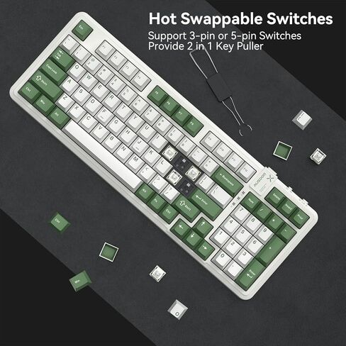 AUSDOM 98Pro Wireless Mechanical Keyboard, Triple Mode Hot-swappable Gaming Keyboard with Bluetooth 5.0, Gasket Structure, Adjustable White Backlight, Silent Keys for Windows/Mac/PC-Black& Pink in Kuwait