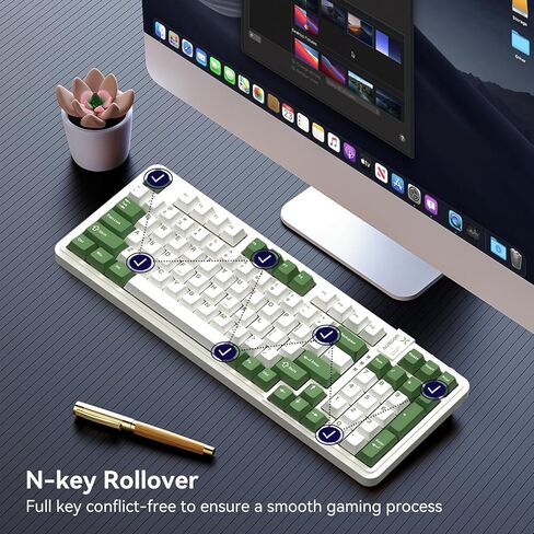 AUSDOM 98Pro Wireless Mechanical Keyboard, Triple Mode Hot-swappable Gaming Keyboard with Bluetooth 5.0, Gasket Structure, Adjustable White Backlight, Silent Keys for Windows/Mac/PC-Black& Pink in Kuwait