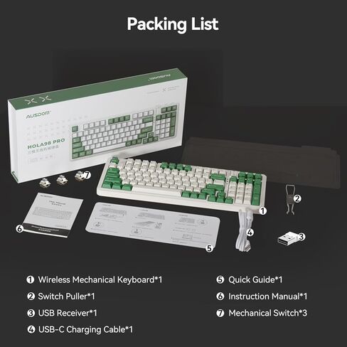 AUSDOM 98Pro Wireless Mechanical Keyboard, Triple Mode Hot-swappable Gaming Keyboard with Bluetooth 5.0, Gasket Structure, Adjustable White Backlight, Silent Keys for Windows/Mac/PC-Black& Pink in Kuwait