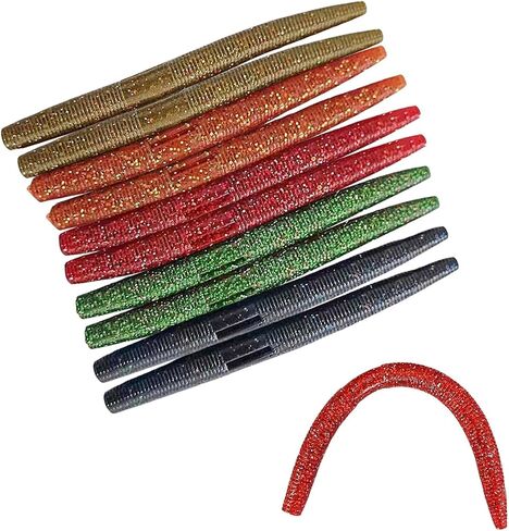 10PCS Spaghetti Worm Soft Bait - Great for Bass Fishing with Lead Insert, Slow Falling and Sinking, Ideal for Inverted Jigging, Colorful in Saudi Arabia