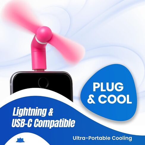 مروحة الهاتف الخليوي المصغرة ، المعجبين الملونين والأقوياء متوافقة مع iPhone و iPad و Android Smartons and Tablets ، USB C ملحقات الصيف للهاتف الخليوي ، 3 × iOS + 3 × Type C + 2 X Ciption Cup Mount in Kuwait
