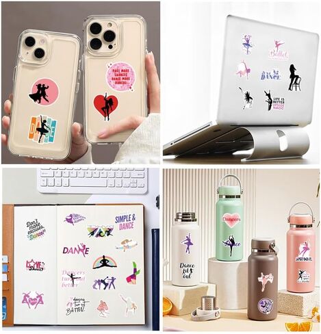 ملصقات الرقص ، ATMBD 50pcs شارات الرقص فينيل مقاوم للماء لزجاجة ماء محمول جيتار سيارات الصدمات الصدمات الأمتعة على لوح التزلج اللطيف الراقصة الجمالية للبنات الفتيات المراهقات الفتيات in Kuwait