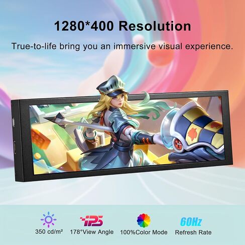 7.84 بوصة HD Mini Monitor 1280 × 400 IPS شاشة LCD تمتد مع غلاف لسرعة الكمبيوتر المحمول درجة حرارة AIDA64I مراقبة GPU الشاشة الثانوية in Kuwait