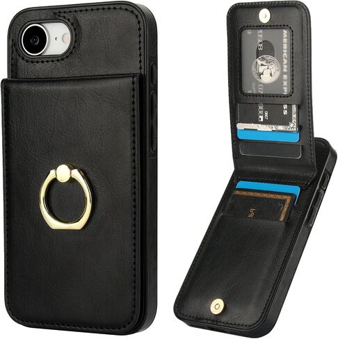 KIHUWEY for iPhone 16e Case Wallet with Credit Card Holder, 360° Rotation Ring PU Leather Magnetic Clasp Kickstand Heavy Duty Protective Cover for Women and Men 6.1 Inch (Purple) in Saudi Arabia