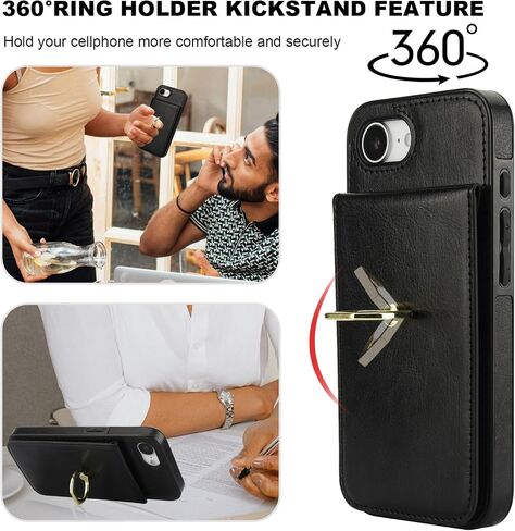 KIHUWEY for iPhone 16e Case Wallet with Credit Card Holder, 360° Rotation Ring PU Leather Magnetic Clasp Kickstand Heavy Duty Protective Cover for Women and Men 6.1 Inch (Purple) in Saudi Arabia