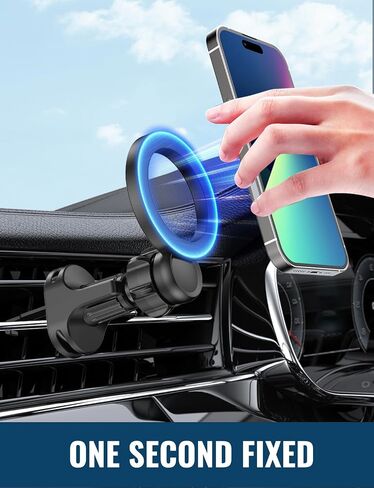 Super Magnets-Magnetic Car Phone Mount و Air Veh Phone حامل ، حامل سيارة مغناطيسي لجهاز iPhone 16 15 14 13 12 Pro Max Plus ، O-Black in Saudi Arabia