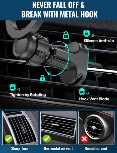 Super Magnets-Magnetic Car Phone Mount و Air Veh Phone حامل ، حامل سيارة مغناطيسي لجهاز iPhone 16 15 14 13 12 Pro Max Plus ، O-Black in Saudi Arabia