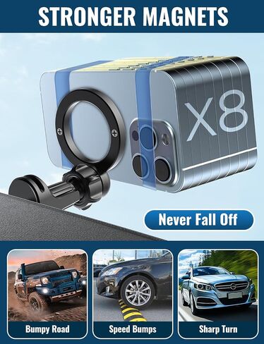 Super Magnets-Magnetic Car Phone Mount و Air Veh Phone حامل ، حامل سيارة مغناطيسي لجهاز iPhone 16 15 14 13 12 Pro Max Plus ، O-Black in Saudi Arabia