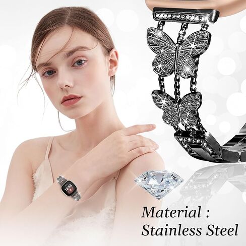 Bling Metal Band ، متوافق مع Fitbit Versa 4/Sense 2/Versa 3/Sense Band ، Diamond Butterfly Women Women Results for Fitbit Smartwatch in Saudi Arabia
