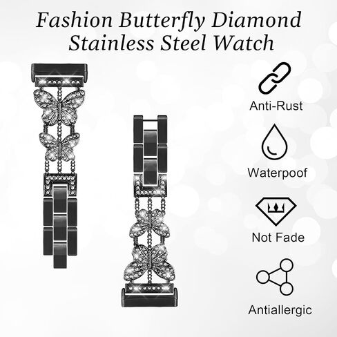 Bling Metal Band ، متوافق مع Fitbit Versa 4/Sense 2/Versa 3/Sense Band ، Diamond Butterfly Women Women Results for Fitbit Smartwatch in Saudi Arabia