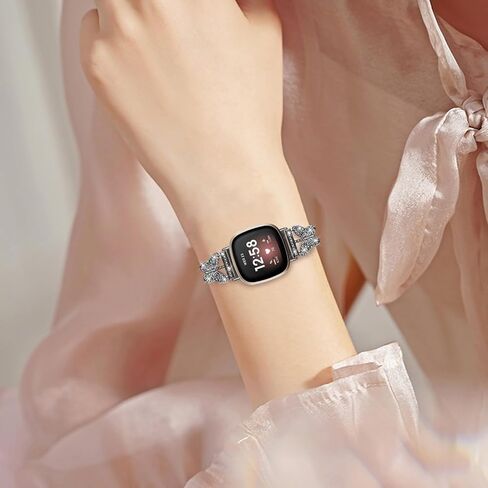 Bling Metal Band ، متوافق مع Fitbit Versa 4/Sense 2/Versa 3/Sense Band ، Diamond Butterfly Women Women Results for Fitbit Smartwatch in Saudi Arabia