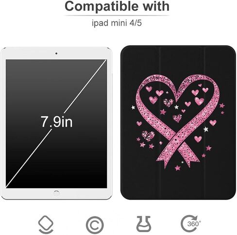 حالة توعية بسرطان الثدي علبة قلب الشريط مع حامل القلم رفيع الوزن ثلاثي الأوزان متوافق مع iPad mini 4/5/6 mini6 （8.3in） in Kuwait