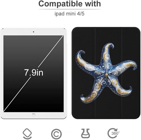 علبة فن النجوم المطلية باليد مع حامل قلم رفيع الخفيف الوزن المتوافق مع iPad mini 4/5/6 mini6 （8.3in） in Kuwait