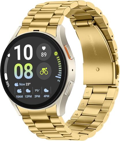 Tasikar No Gap Bands Compatible with Samsung Galaxy Watch Band 7/6/5/4/FE 44mm 40mm/6 Classic Band 47mm 43mm/5 Pro 45mm/4 Classic 46mm 42mm, 20mm Metal Strap for Men Women, Gold in Kuwait