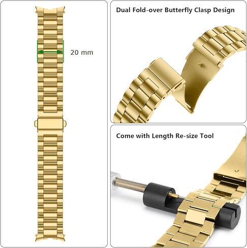 Tasikar No Gap Bands Compatible with Samsung Galaxy Watch Band 7/6/5/4/FE 44mm 40mm/6 Classic Band 47mm 43mm/5 Pro 45mm/4 Classic 46mm 42mm, 20mm Metal Strap for Men Women, Gold in Kuwait