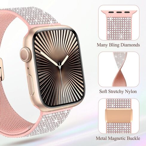 Wipalor Sparkly Stretgly Nylon Magnetic Band Fit Bling Apple Watch Bands للنساء (سلسلة 42 مم 11/10) in Kuwait
